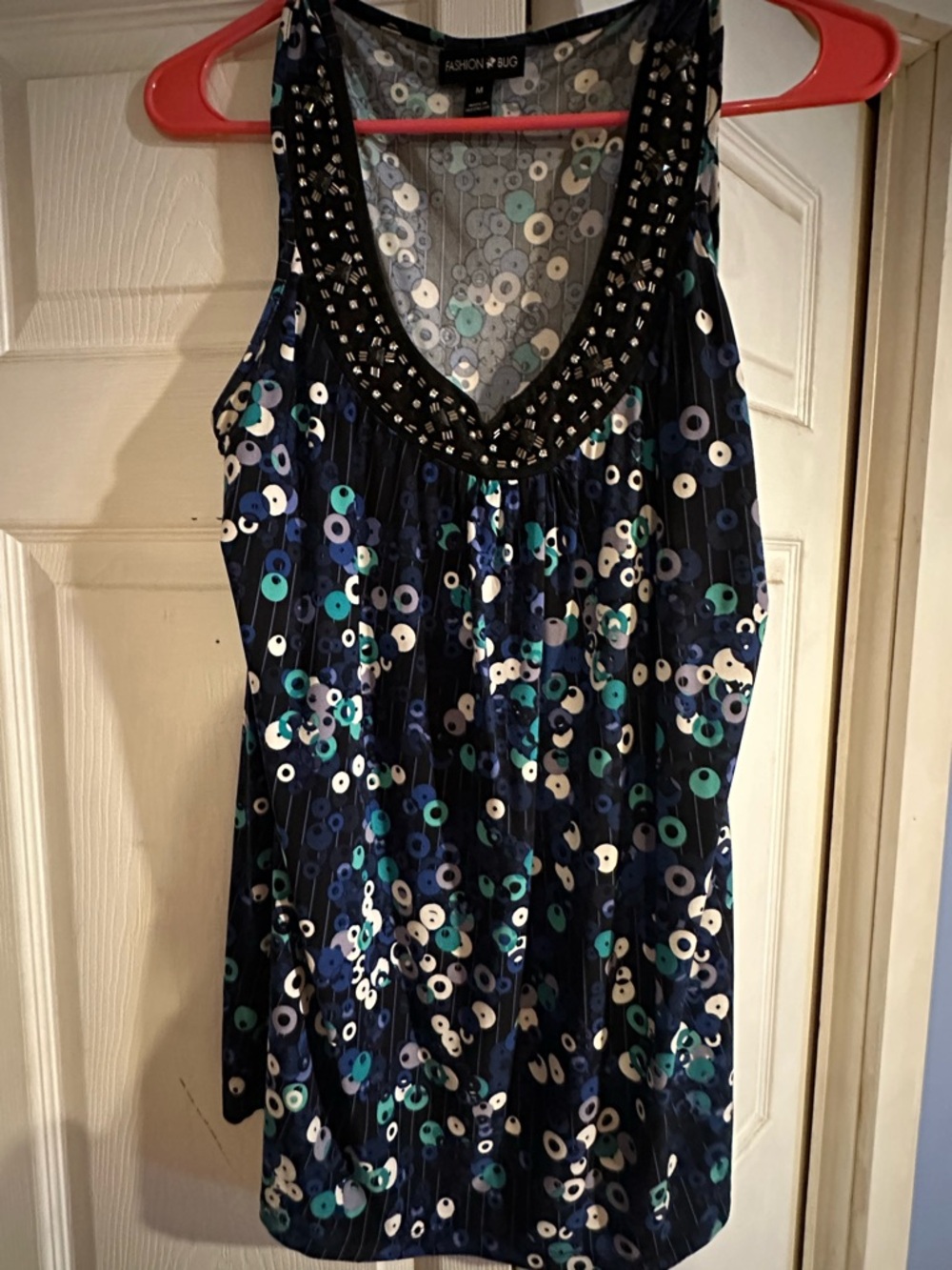Fashion Bug Navy and Teal Circle Print Sleeveless Top